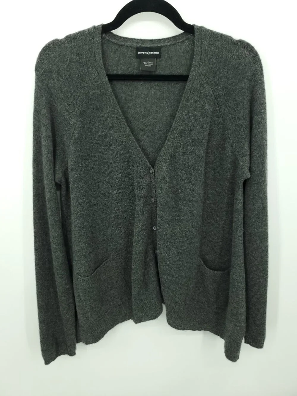 Sutton Studio Dark Gray 100% Cashmere V-Neck Cardigan Sweater Size L